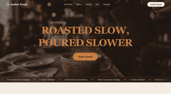 Coffee shop website template homepage