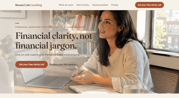 Financial coach website homepage