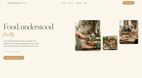 Dietitian website template homepage