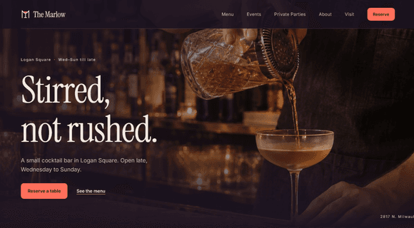 Bar website template homepage