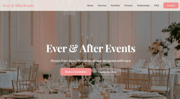 Event planner website template homepage