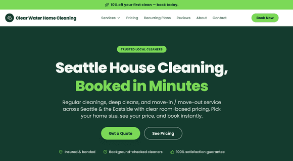 Cleaning service website template homepage