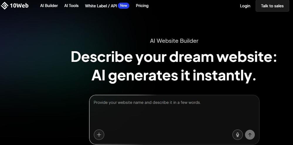 Screenshot of 10Web AI Builder’s homepage