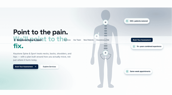 Chiropractic website template homepage
