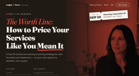 Webinar landing page template homepage