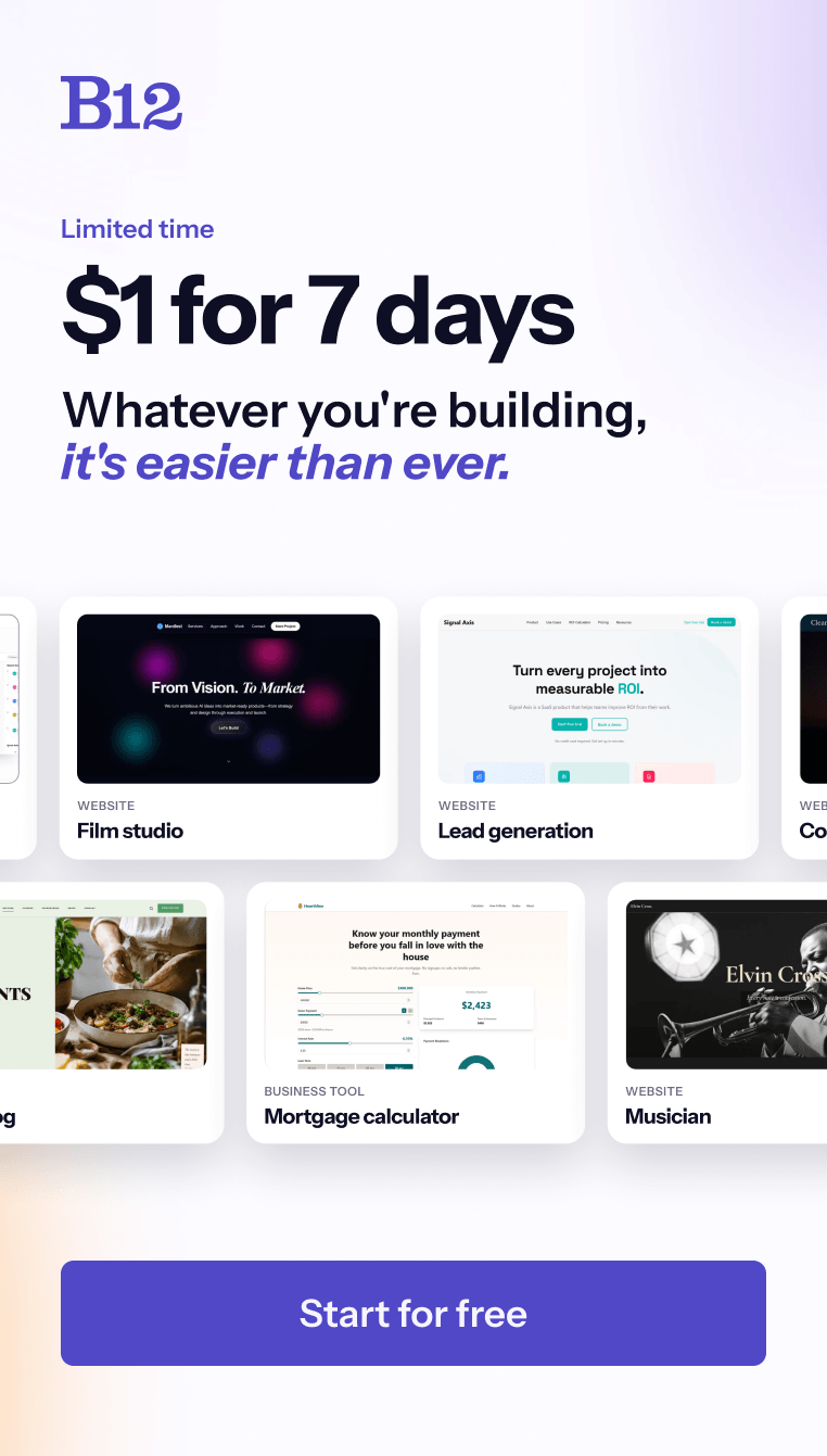 $1 for 7 days — start your B12 website for free