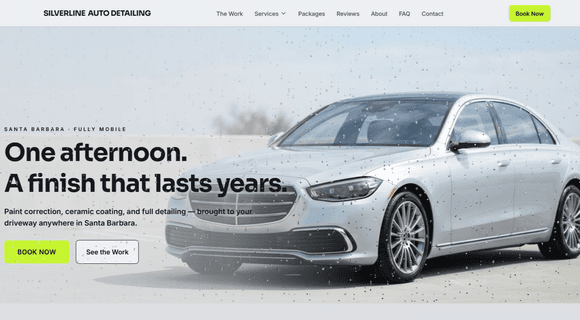 Automotive detailing service website homepage
