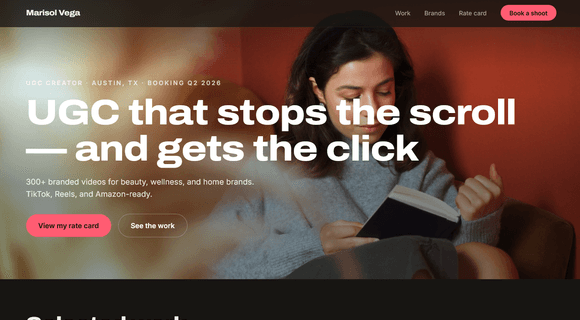 UGC creator portfolio website homepage