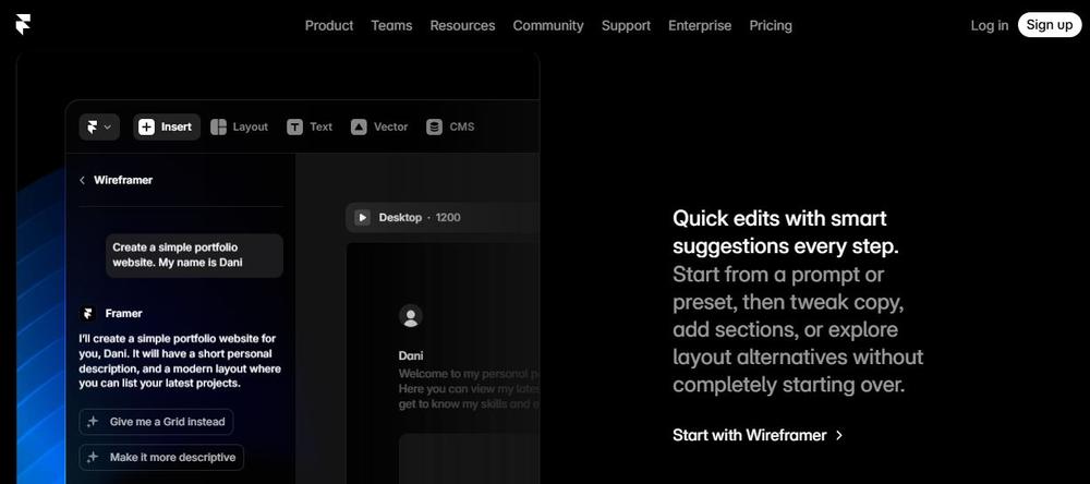 Screenshot of Framer’s homepage