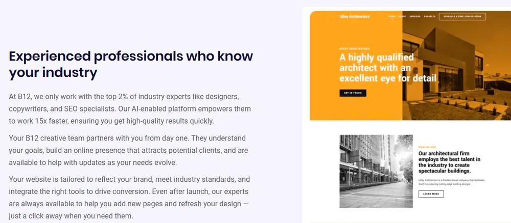 Screenshot of B12’s creative services page