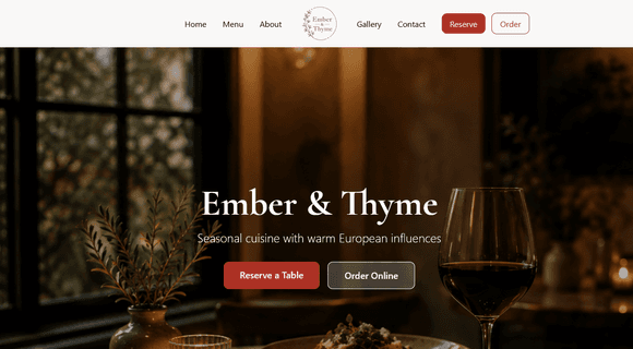 Restaurant website template homepage