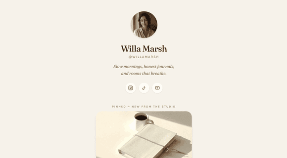 Minimalist link hub website homepage